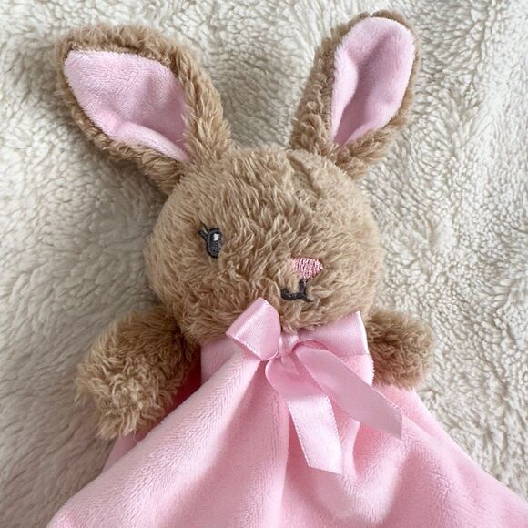Walmart MTY International Brown Pink Bunny Lovey Security Baby Blanket Plush - Picture 2 of 6